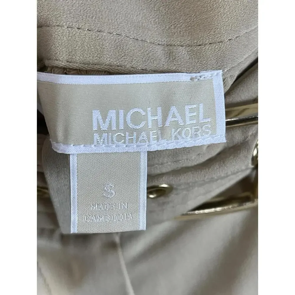 MICHAEL KORS Basics Womens Khaki Cuffed Pants W/Belt Sz S Relaxed